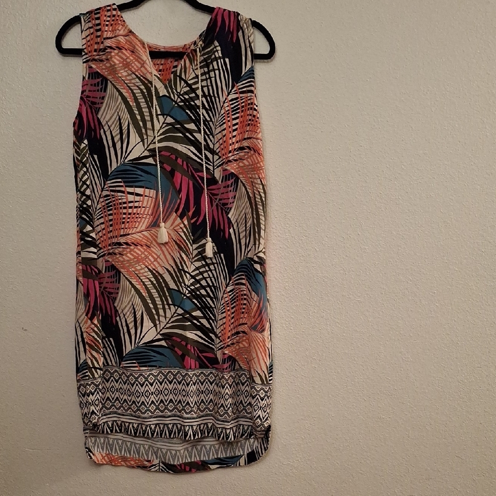 Time and Tru Pink Orange Sleeveless V-neck Sundress